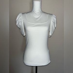 Cute White Ribbed Top with Puffy Sleeves Size Medium